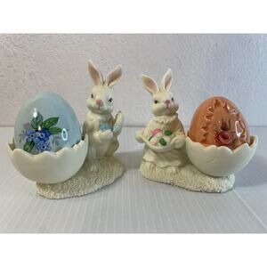 Jade Collection Ceramic( PAIR )of Bunnies Easter Spring Decor Figurines